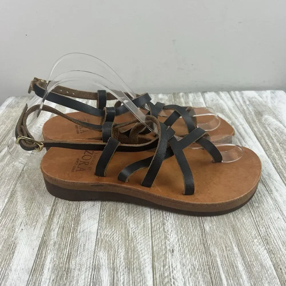 Zora Sandals 7-7.5 Handmade In St. Thomas Leather Strappy Boho Festival